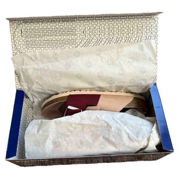 Birkenstock Two-Tone Burgundy and Beige Arizona Sandals - Picture 9 of 13